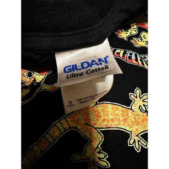 Gildan Lizard Gecko T-Shirt Small short Sleeve Black Unisex School Play EUC - Picture 4 of 4